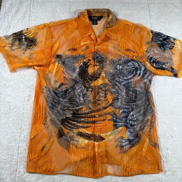 Vintage Y2K Men’s Trust Tiger Eagle Mesh Button Up Shirt - Picture 2 of 5
